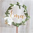 Cake Topper Aro de hojas, flores y nombre 13cm